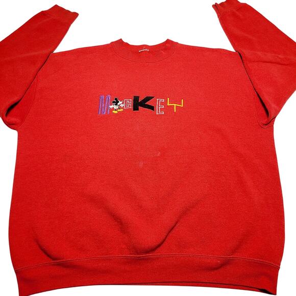 Mickey Mouse Mens XL Vintage Embroidered Mickey Sweatshirt Red 90's - Picture 1 of 7